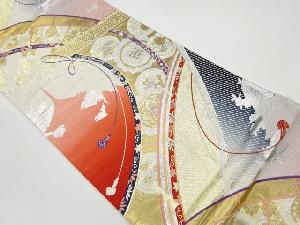 リサイクル　几帳に橋・華紋・花々・寺院模様織出し袋帯